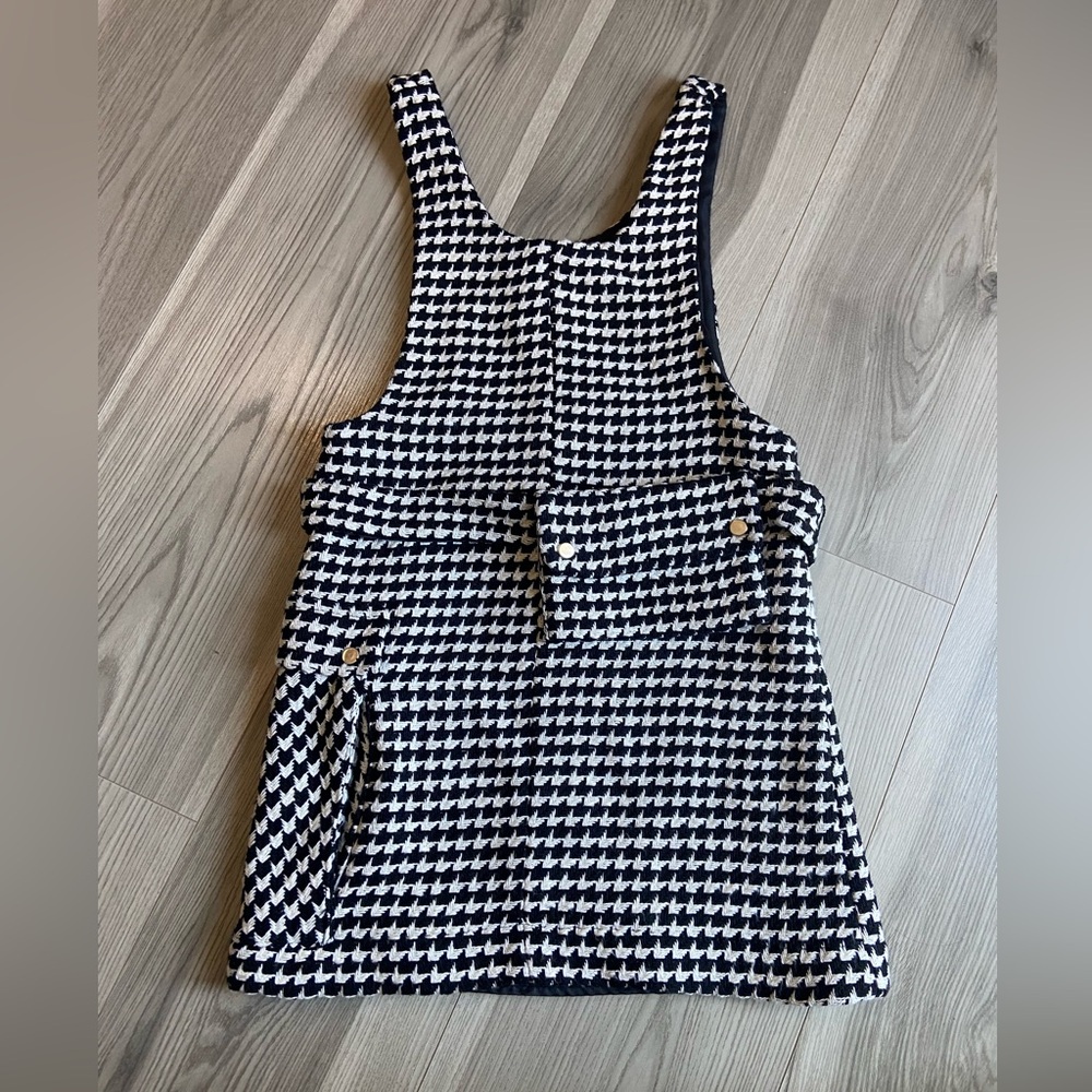 Zara Girls Textured Houndstooth Pinafore Dress with Belt Bag Size 7